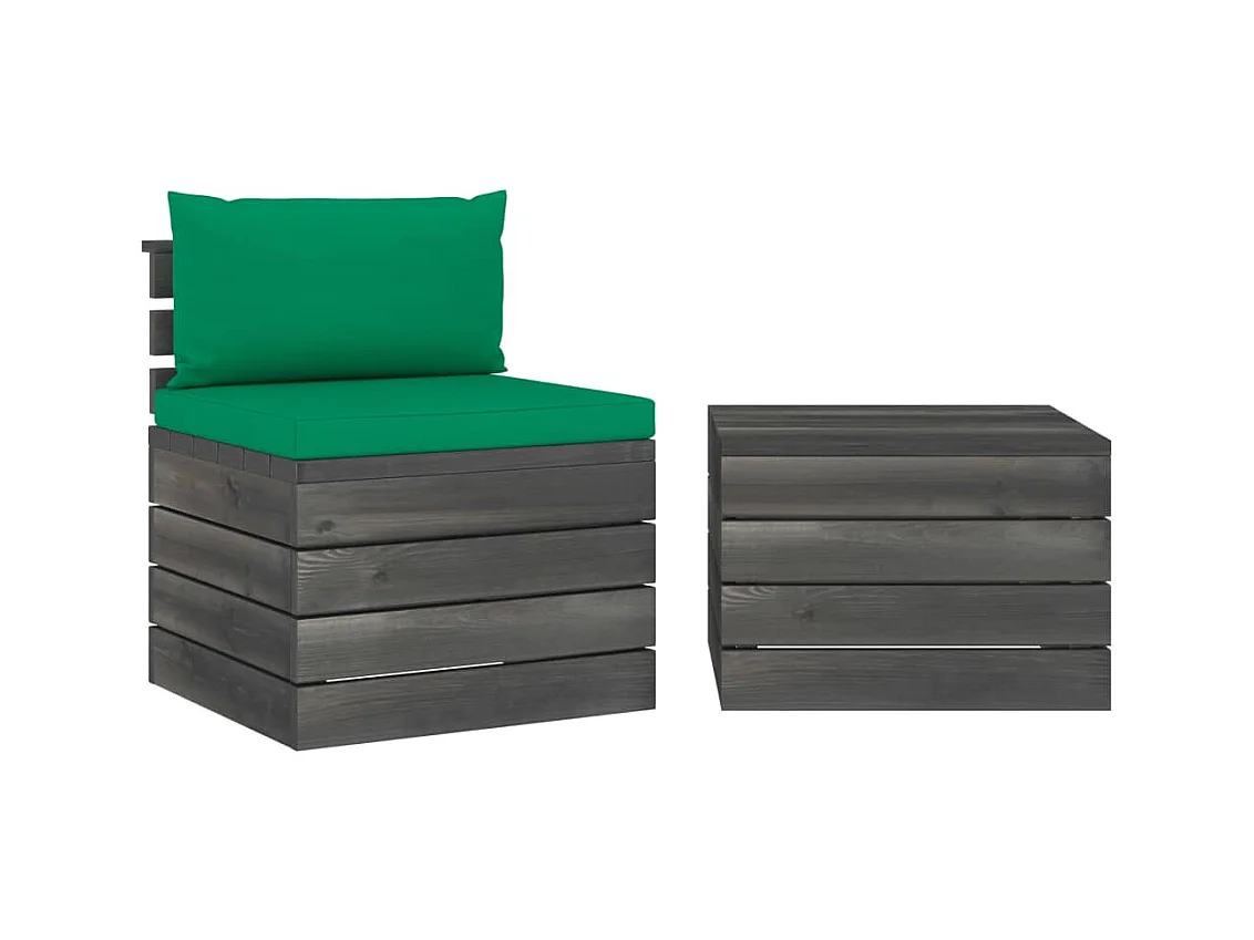 Salon palette de jardin 2 pcs avec coussins Bois de pin massif