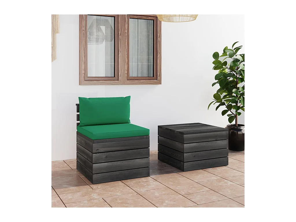Salon palette de jardin 2 pcs avec coussins Bois de pin massif