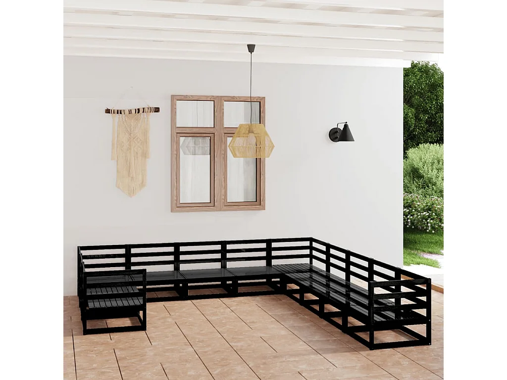 Salon de jardin 11 pcs bois de pin massif