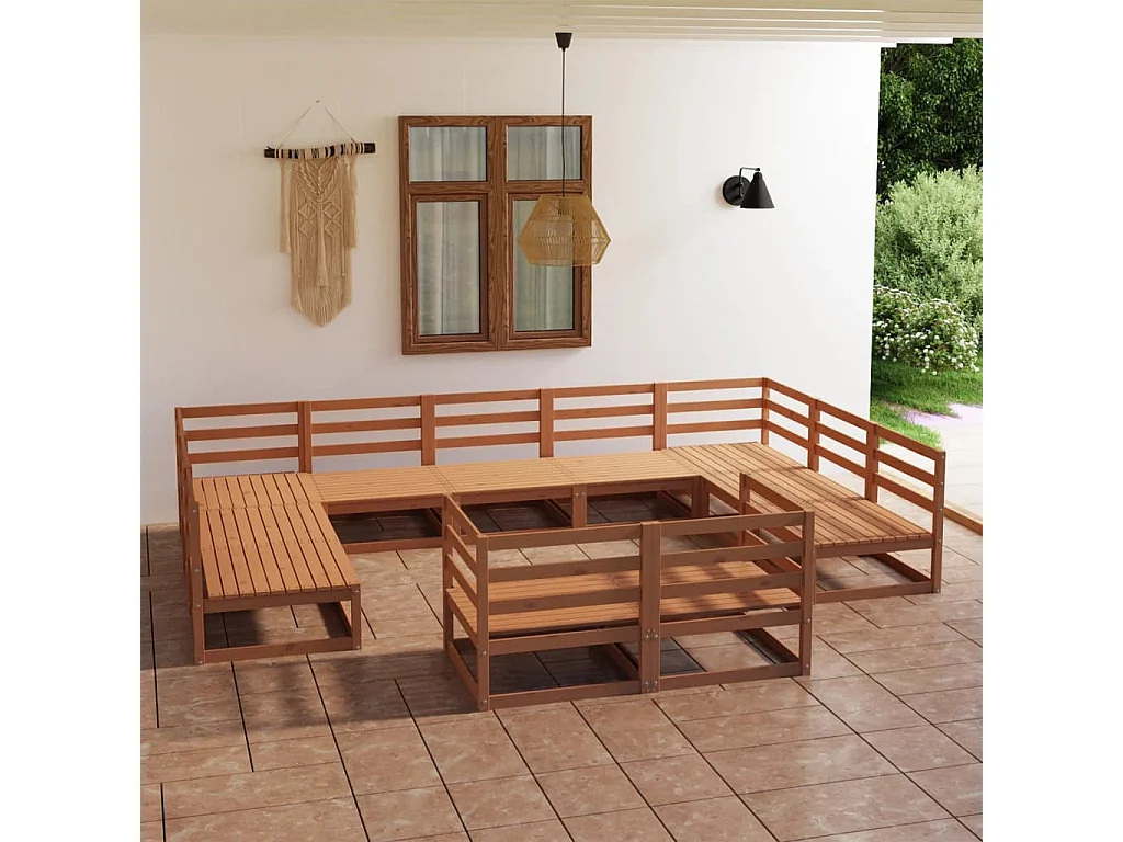 Salon de jardin 11 pcs bois de pin massif