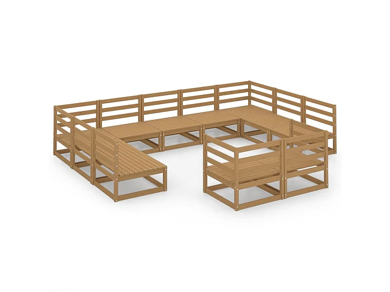 Salon de jardin 11 pcs bois de pin massif