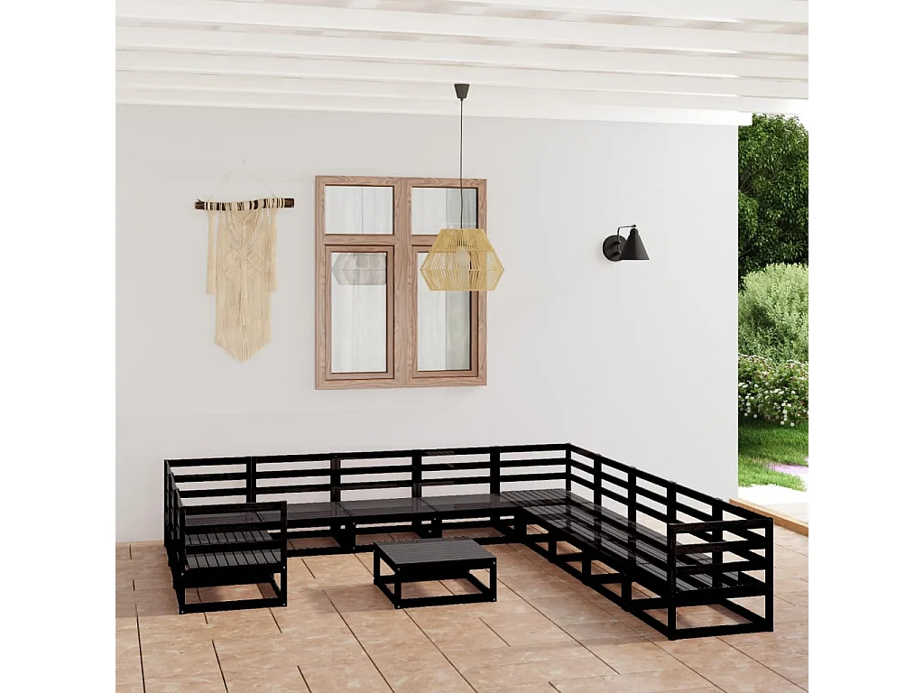 Salon de jardin 12 pcs bois de pin massif