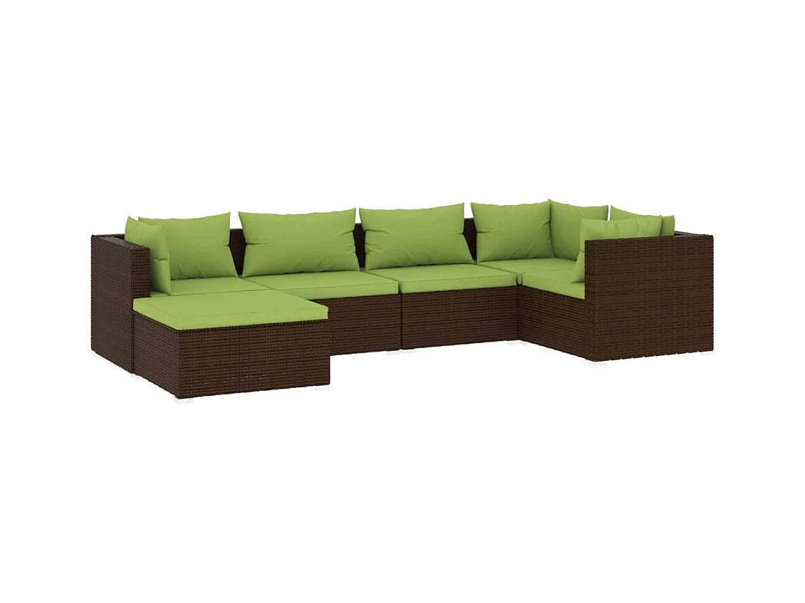 Salon de jardin 6 pcs avec coussins Résine tressée Marron