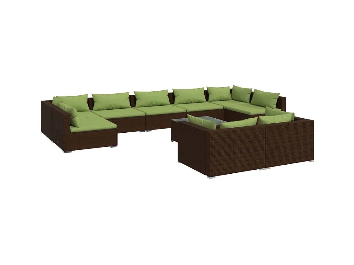 Salon de jardin 10 pcs avec coussins Marron Résine tressée