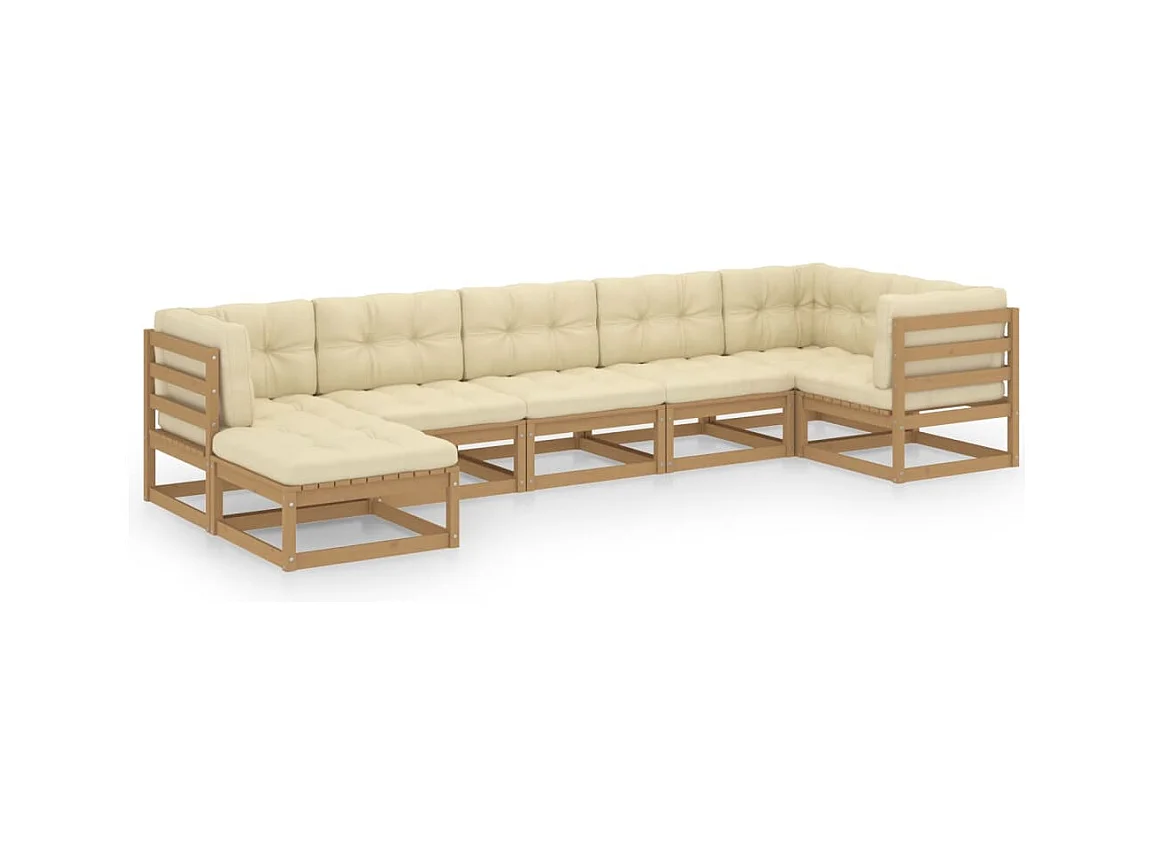 Salon de jardin 7 pcs avec coussins Bois de pin massif