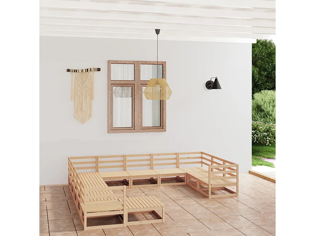 Salon de jardin 12 pcs bois de pin massif
