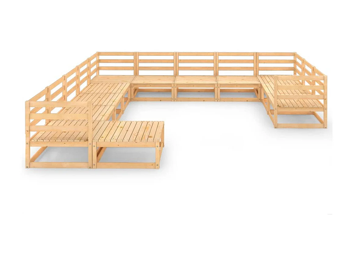 Salon de jardin 12 pcs bois de pin massif