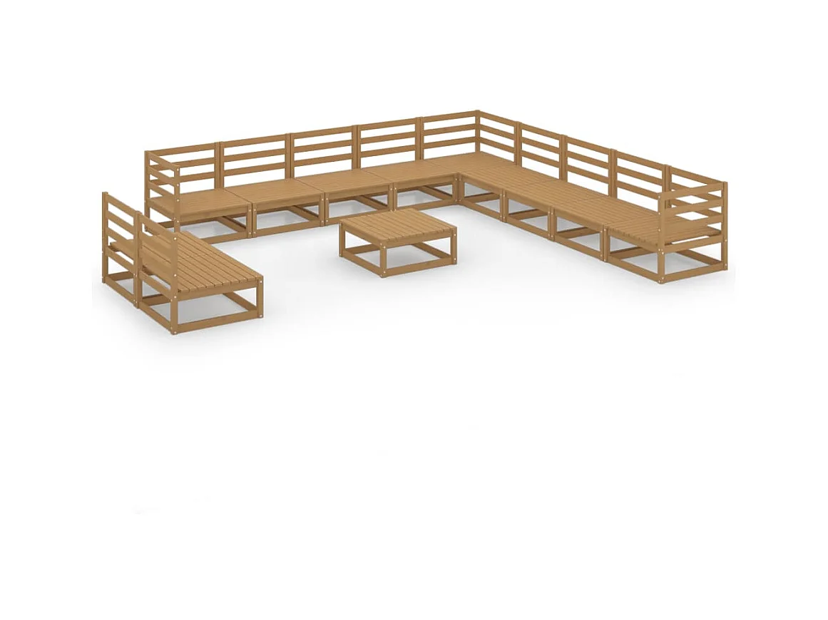 Salon de jardin 12 pcs marron miel bois de pin massif
