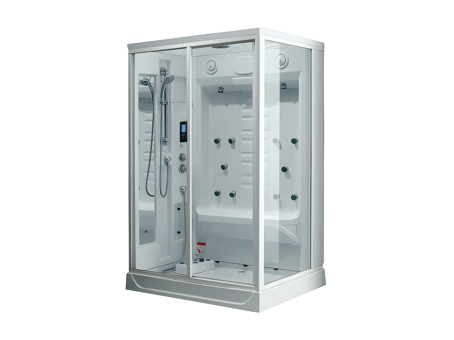 Duche retangular hidromassagem-banho turco ARTHEMIS em acrílico reforçado com 12 jatos de massagem e chuva tropical