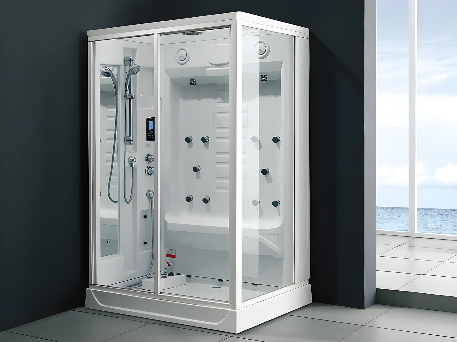 Cabine de douche intégrale - Hammam ARTHEMIS en acrylique renforcé avec 12 jets de massage et pluie tropicale