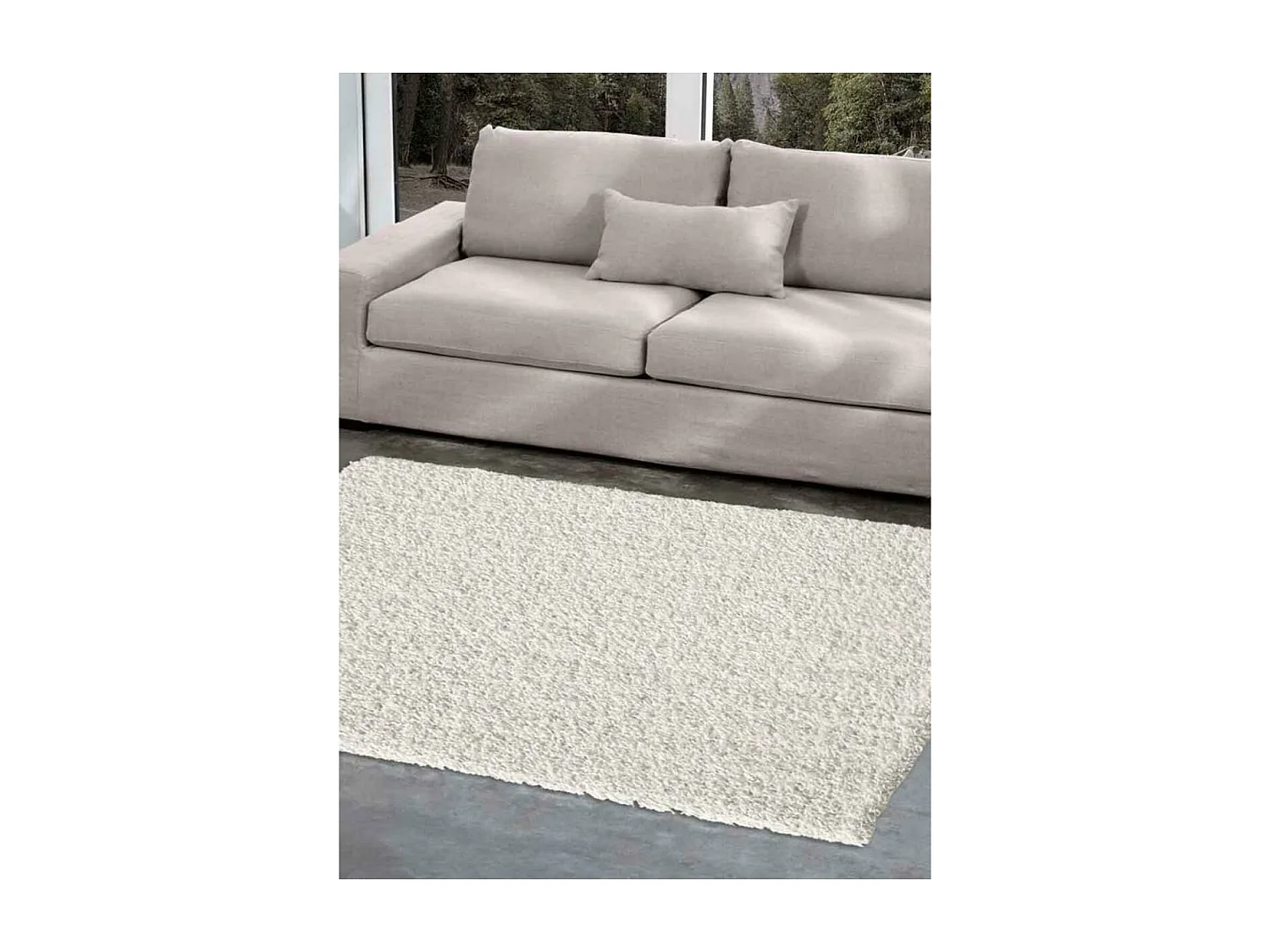 Tapis longs poils shaggy 160x230 rectangle tissé crème motif uni SIMPLE