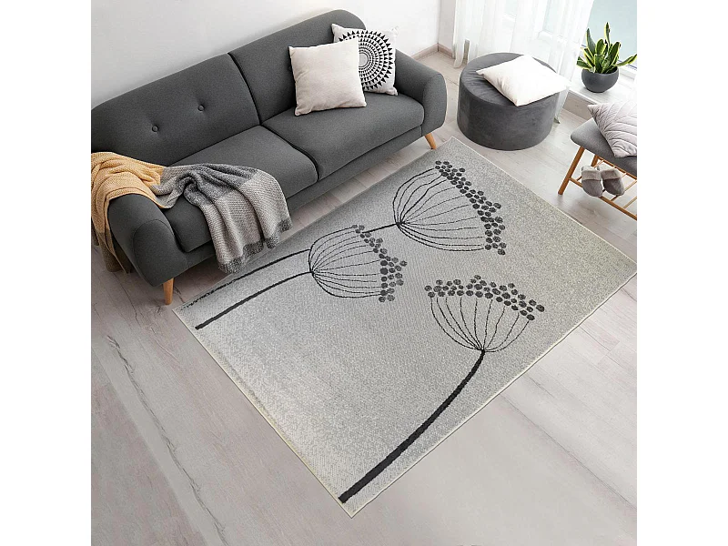 tapis salon 160x225 tissé crème rectangle motif floral LYN1 PRINTEMPS