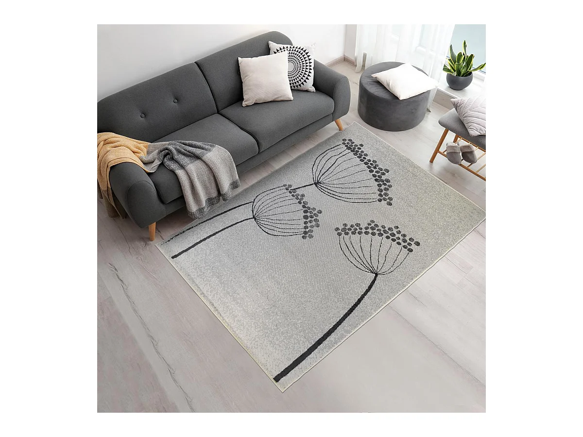 tapis salon 160x225 tissé crème rectangle motif floral LYN1 PRINTEMPS