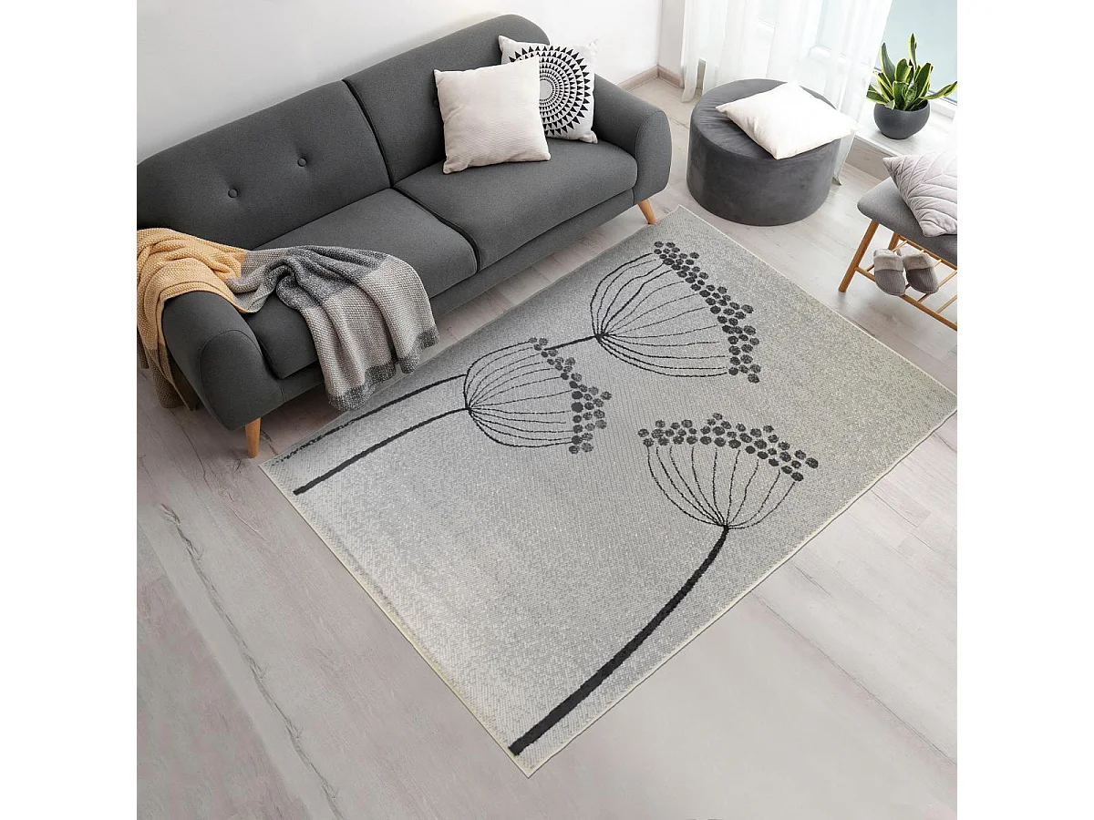 tapis salon 160x225 tissé crème rectangle motif floral LYN1 PRINTEMPS