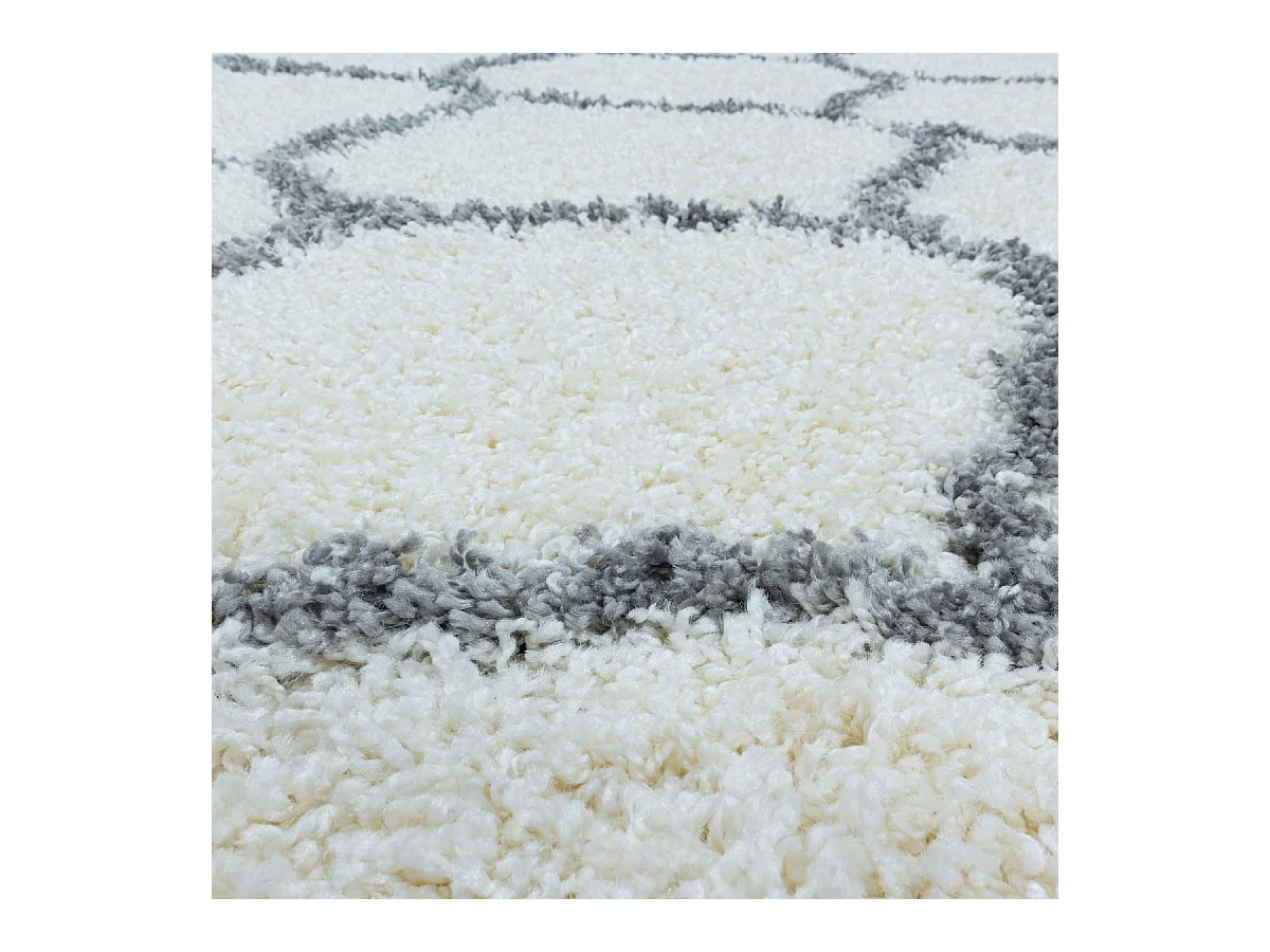 Tapis shaggy Ø80cm rond tissé crème motif scandinave SCANDINAV A