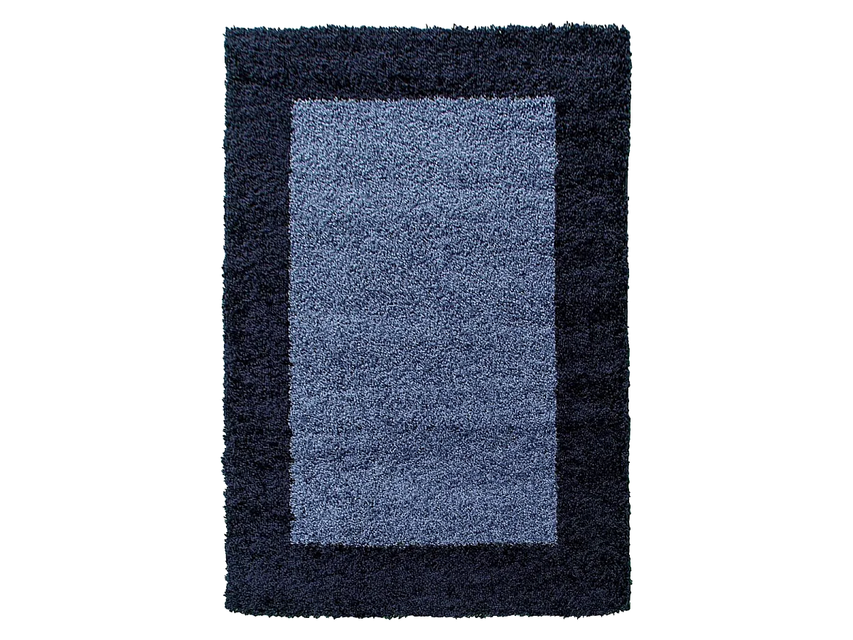 Tapis poils longs shaggy 160x230 rectangle tissé bleu et bleu foncé