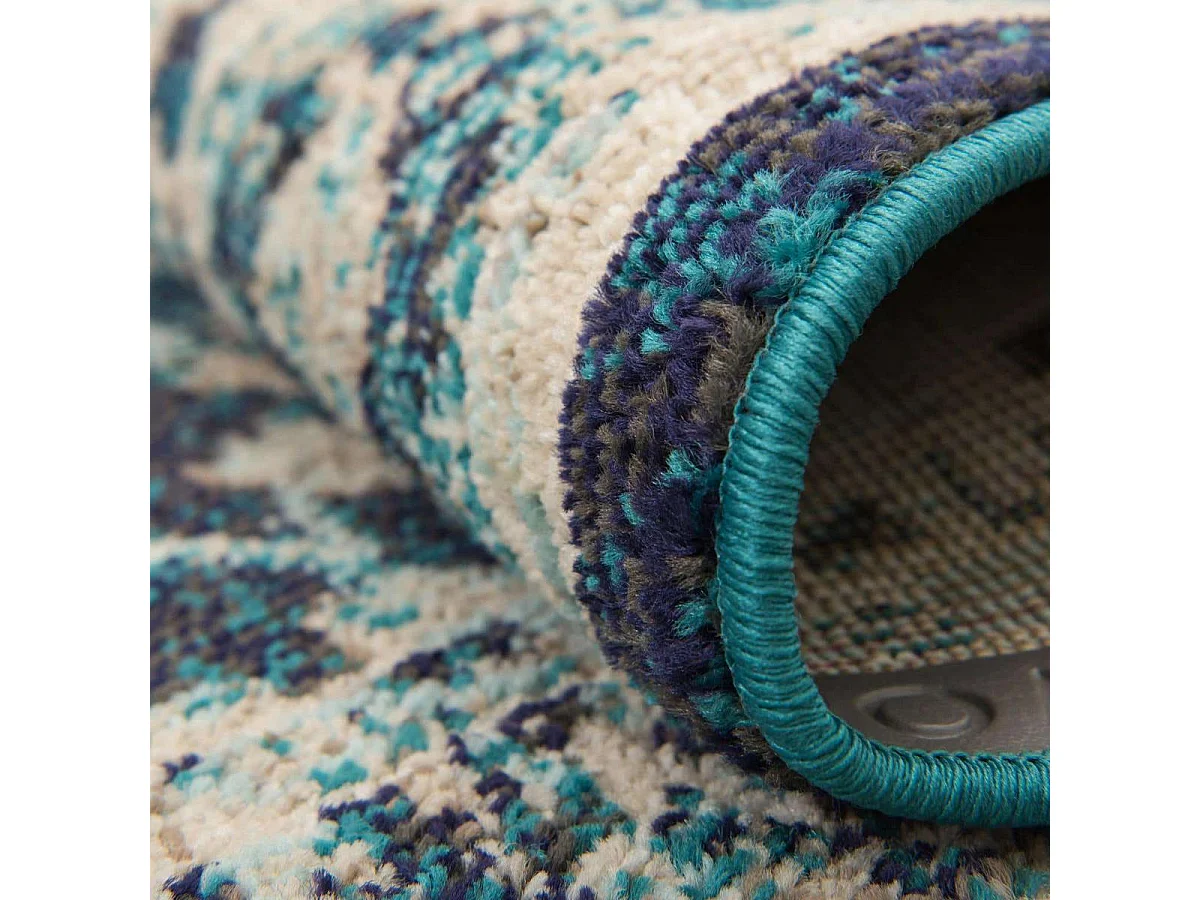 Tapis orient 200x290 rectangle bleu et bleu ciel tissé motif classique OLFA