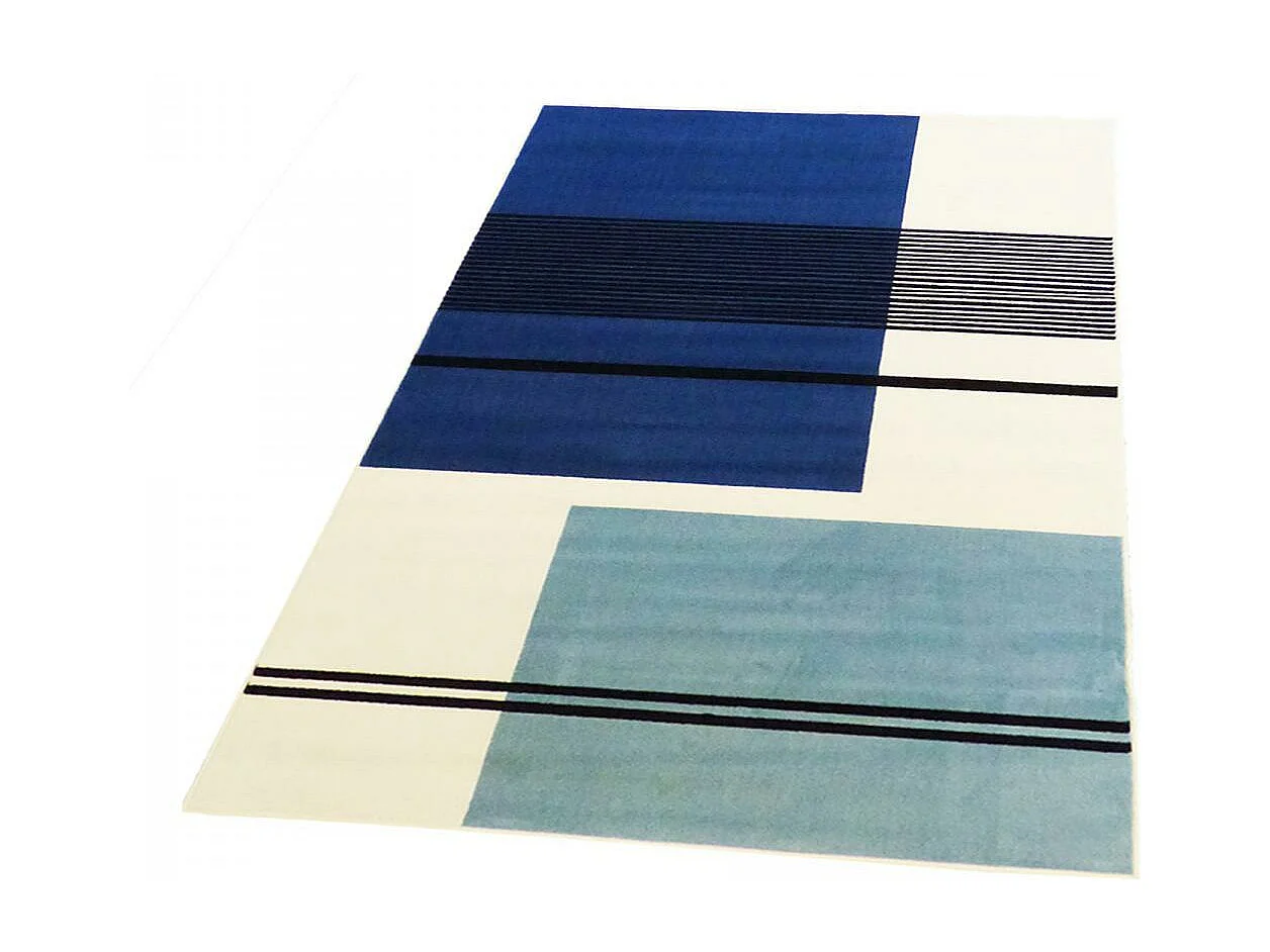 tapis salon 200x290 tissé bleu ciel rectangle motif seventies LYN1 BLUSQUARE