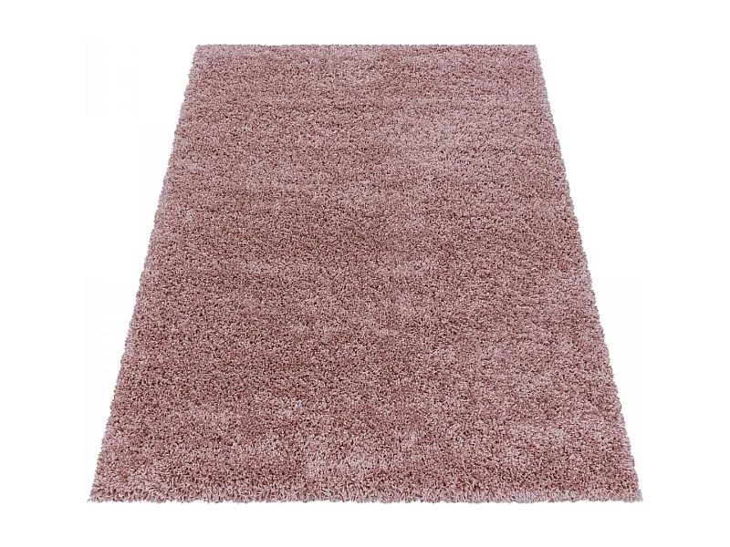 Tapis poils longs shaggy Ø160cm rond tissé rose motif uni UNI I
