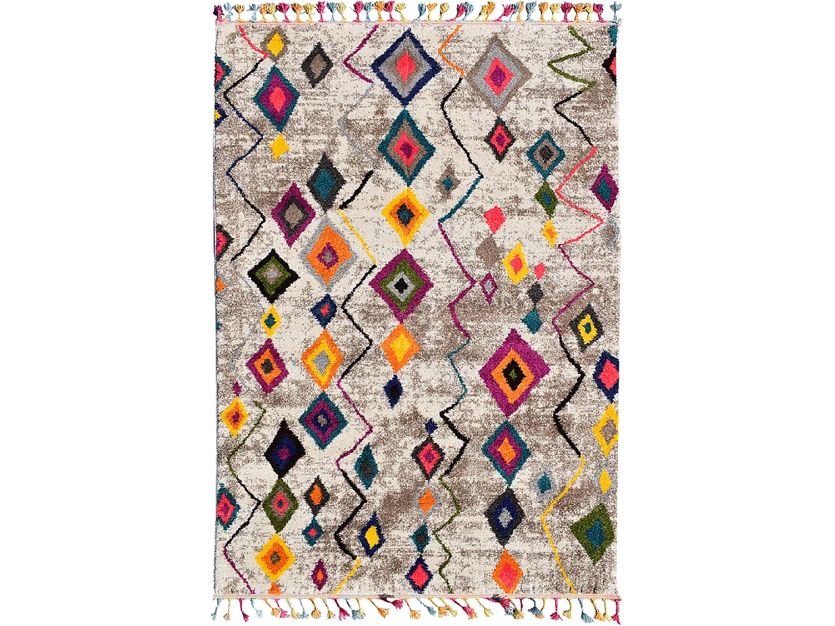 Tapis berbère 200x290 tissé motif ethnic LYN5 ESSARO gris et rouge