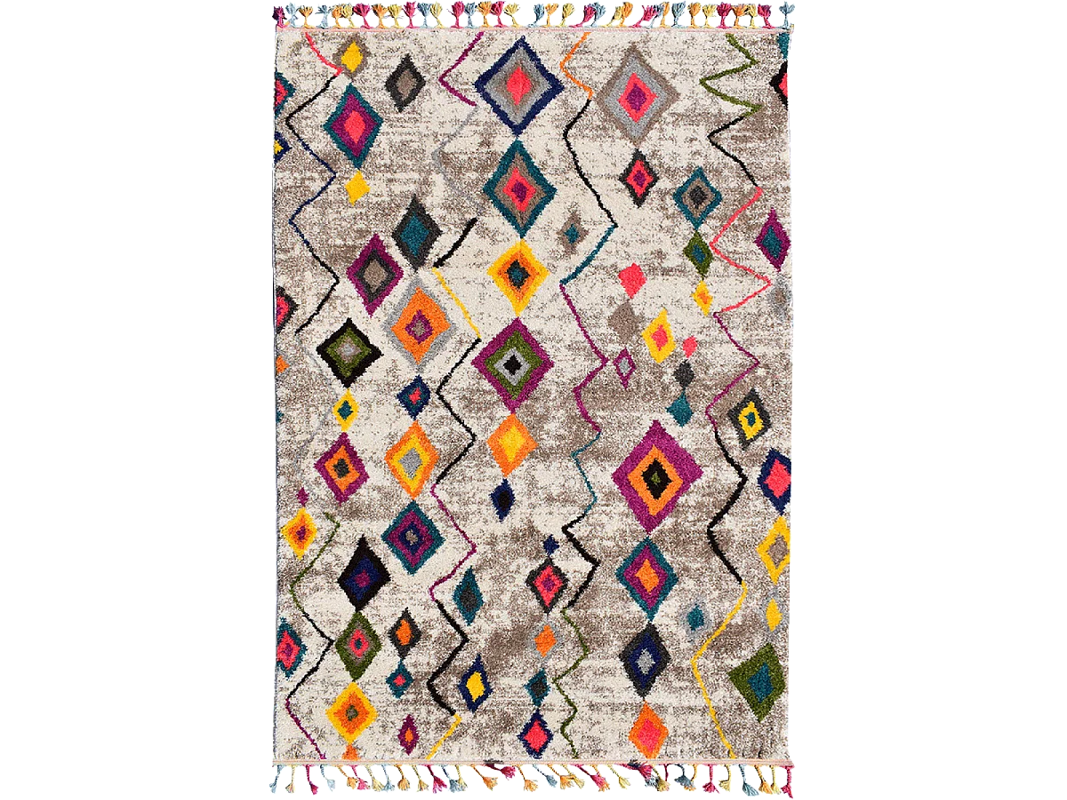 Tapis berbère 200x290 tissé motif ethnic LYN5 ESSARO gris et rouge