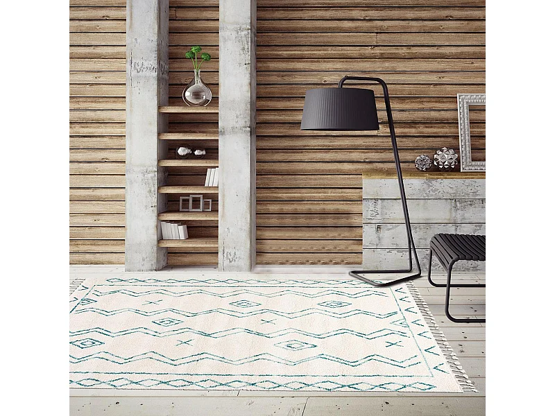 Tapis berbère 80x150 tissé motif ethnic LYN5 MADIDA crème