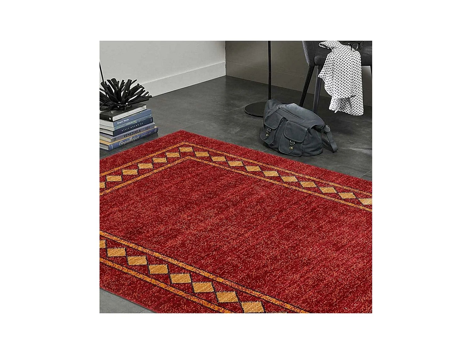 tapis chambre 100x150 tissé rouge rectangle motif simple CHOBAY 3