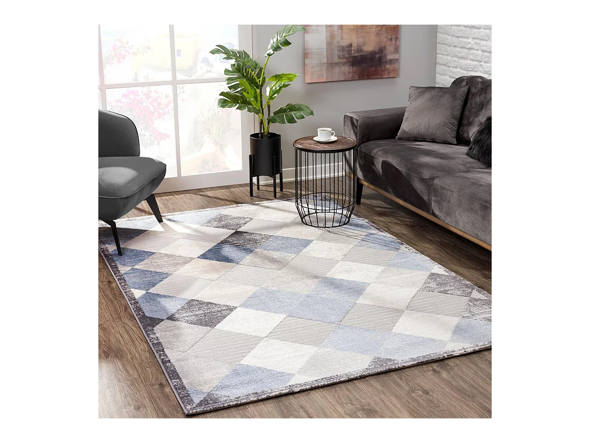 tapis salle à manger 160x220 tissé gris clair et gris foncé motif géométrique