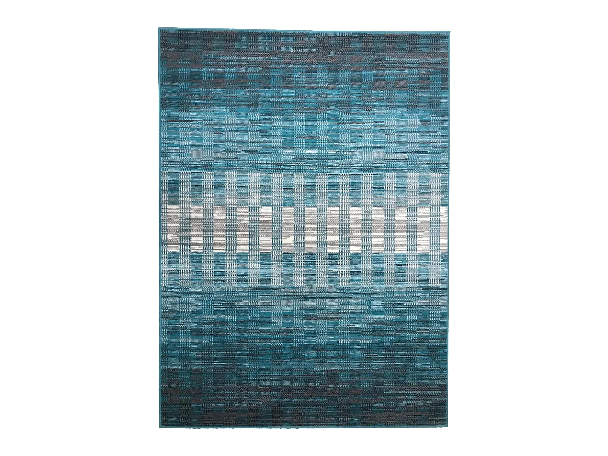 tapis chambre 60x110 tissé bleu et blanc rectangle motif géométrique LYN1 GEOFLOU