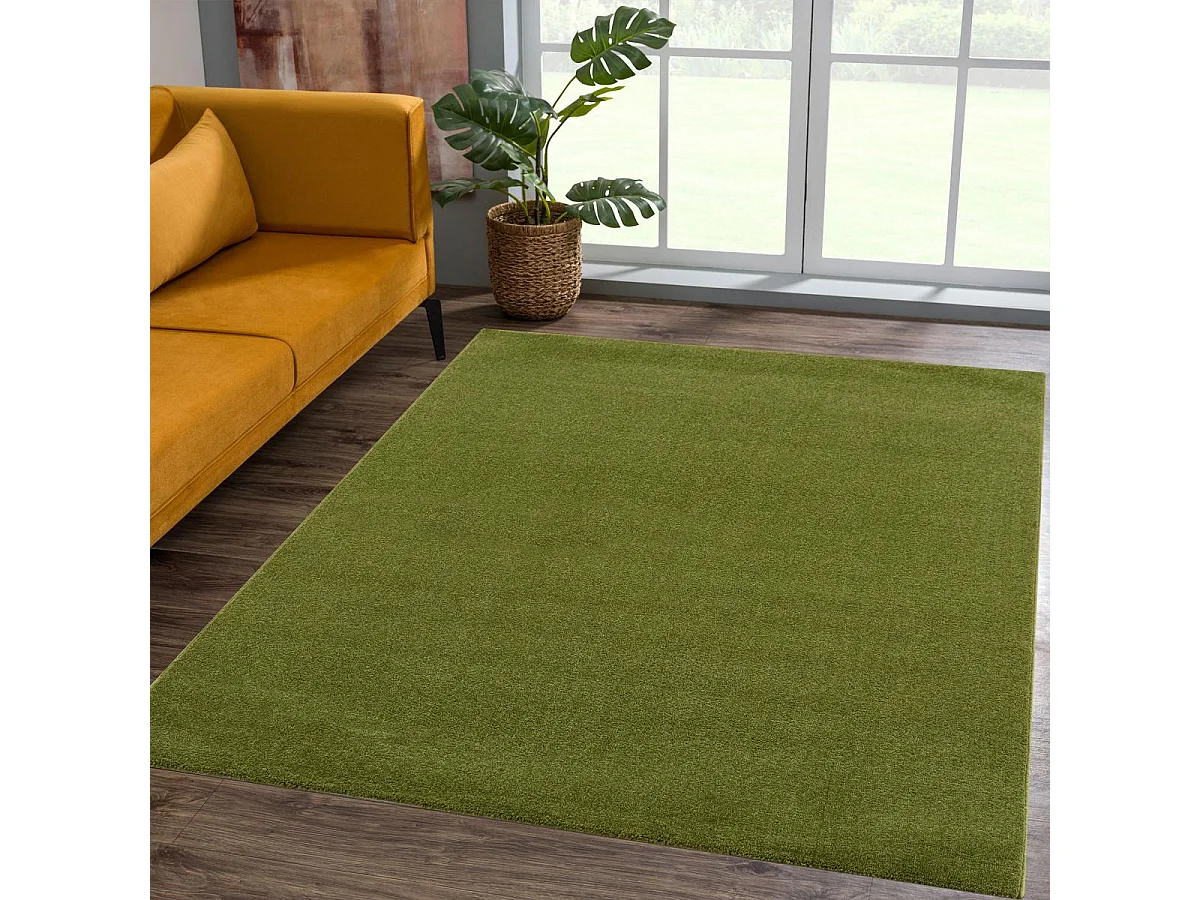 tapis salon 160x230 tissé vert rectangle motif uni NOSSA