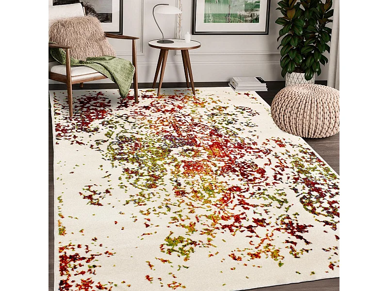 Tapis oriental Ø160cm rond multicolore tissé motif ancestral DESTRUCT 2