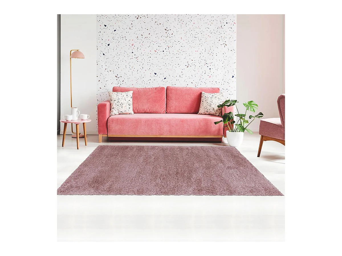 Tapis poils longs shaggy 140x200 rectangle tissé rose motif uni UNI B