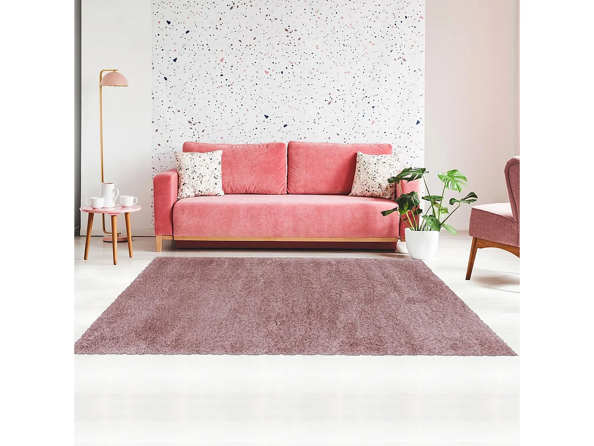 Tapis poils longs shaggy 140x200 rectangle tissé rose motif uni UNI B