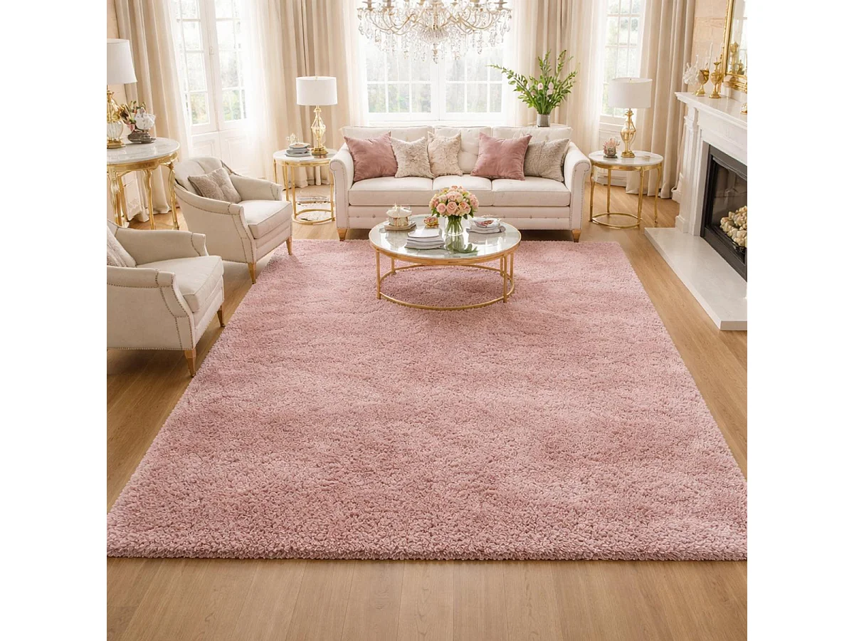 Tapis poils longs shaggy 140x200 rectangle tissé rose motif uni UNI B
