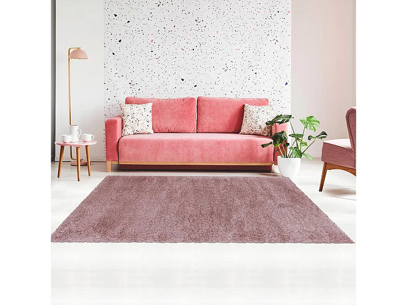 Tapis poils longs shaggy 140x200 rectangle tissé rose motif uni UNI B