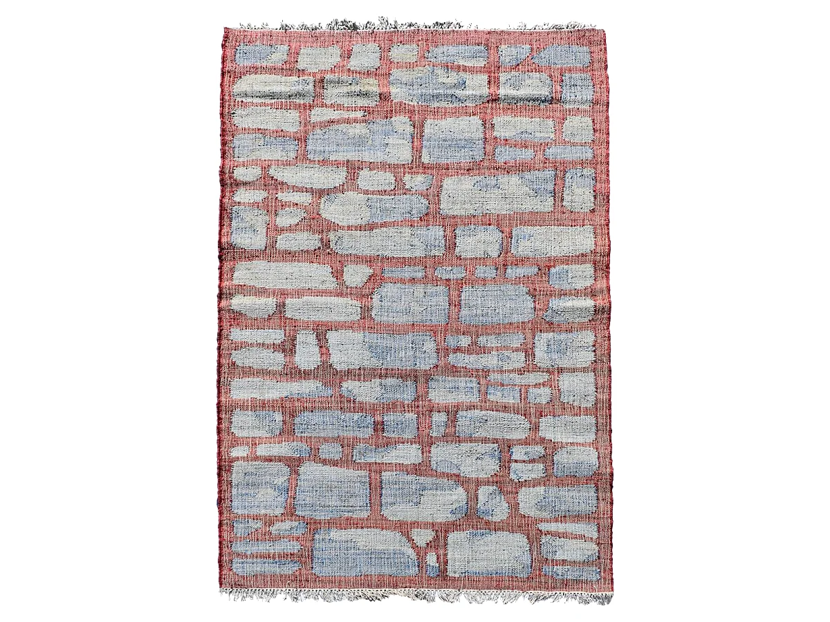 Tapis en jute 240x340 fait à la main bleu et gris JUTAP