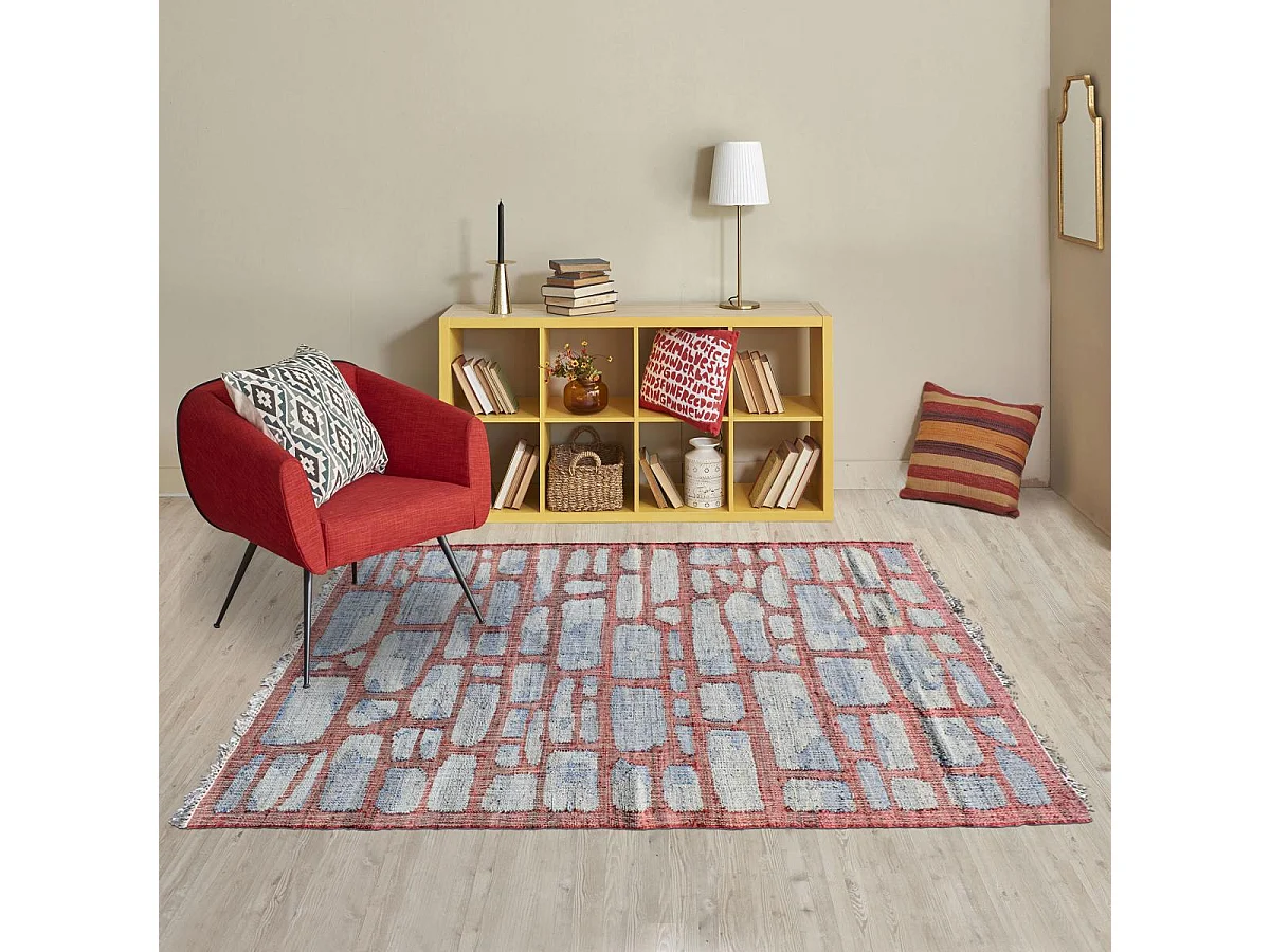 Tapis en jute 240x340 fait à la main bleu et gris JUTAP