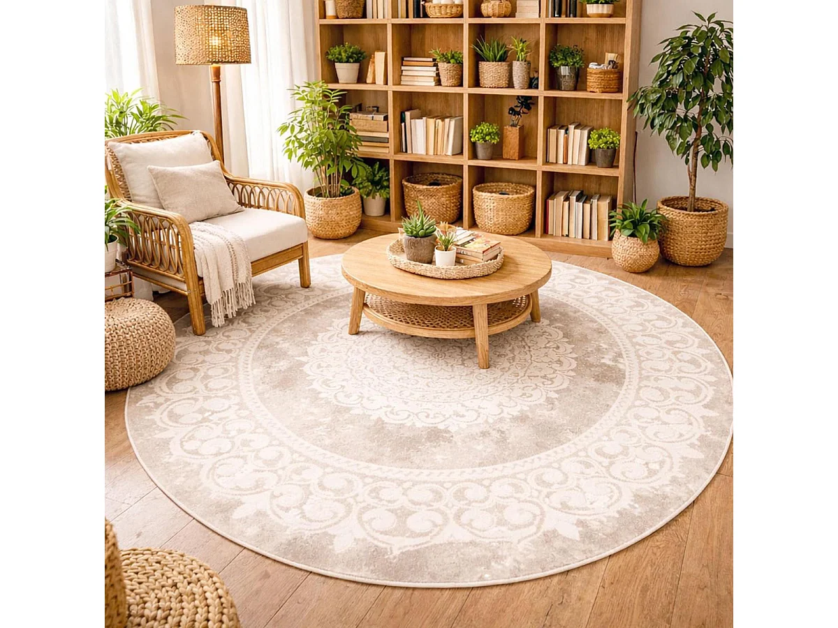 Tappeto orientale Ø200 cm rotondo tessuto beige modello ancestrale BALROD