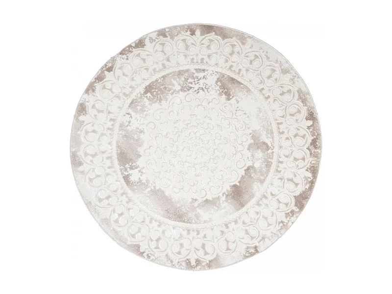 Tapis oriental Ø200cm rond beige tissé motif ancestral LYN7 BALROD