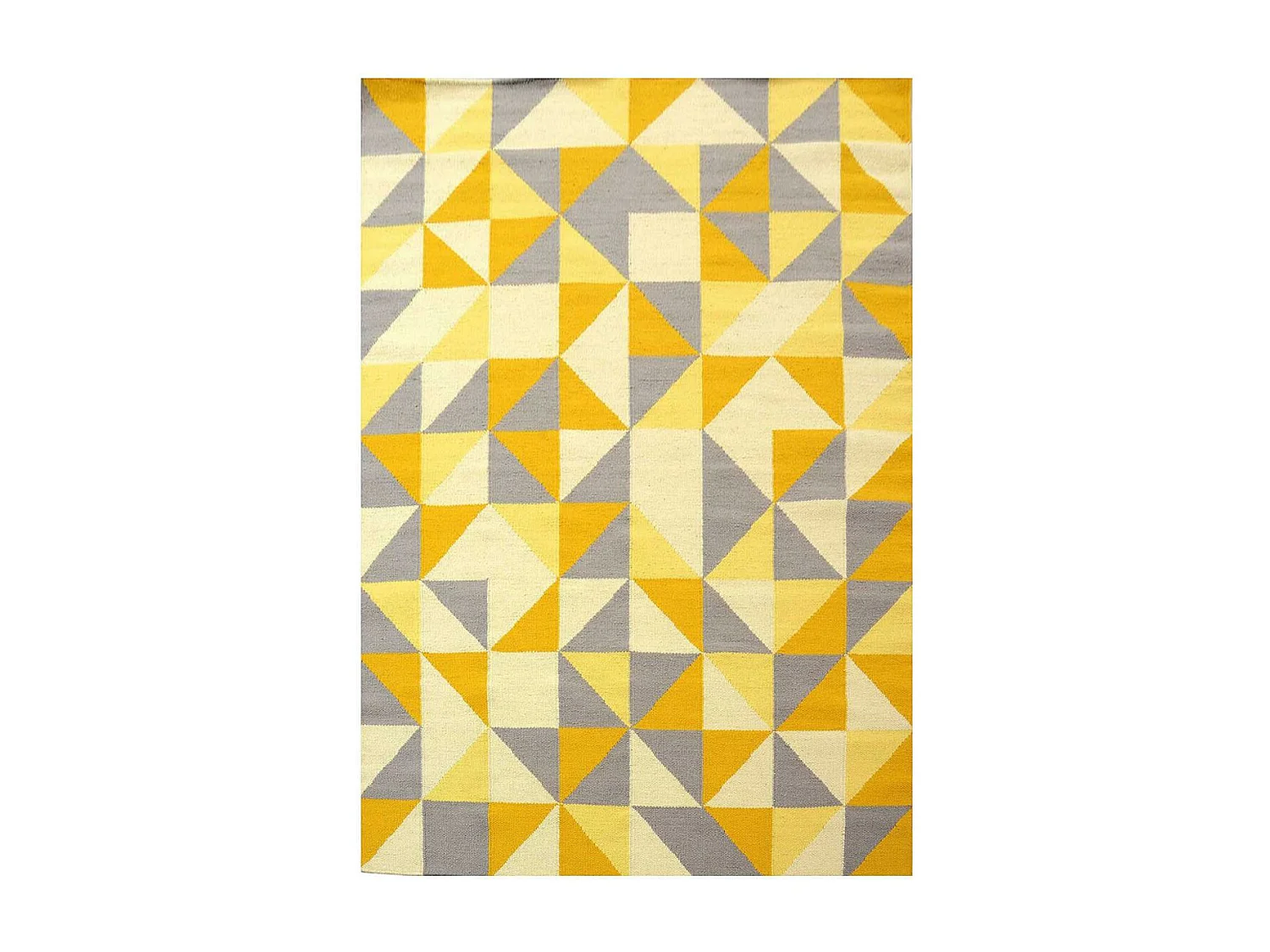 Tapis kilim 170x240 rectangle fait main en laine jaune motif géométrique