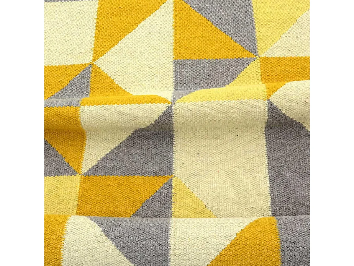 Tapis kilim 170x240 rectangle fait main en laine jaune motif géométrique