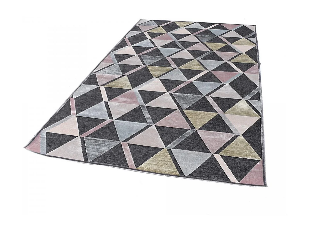 tapis chambre 120x170 tissé en viscose gris et rose motif scandinave