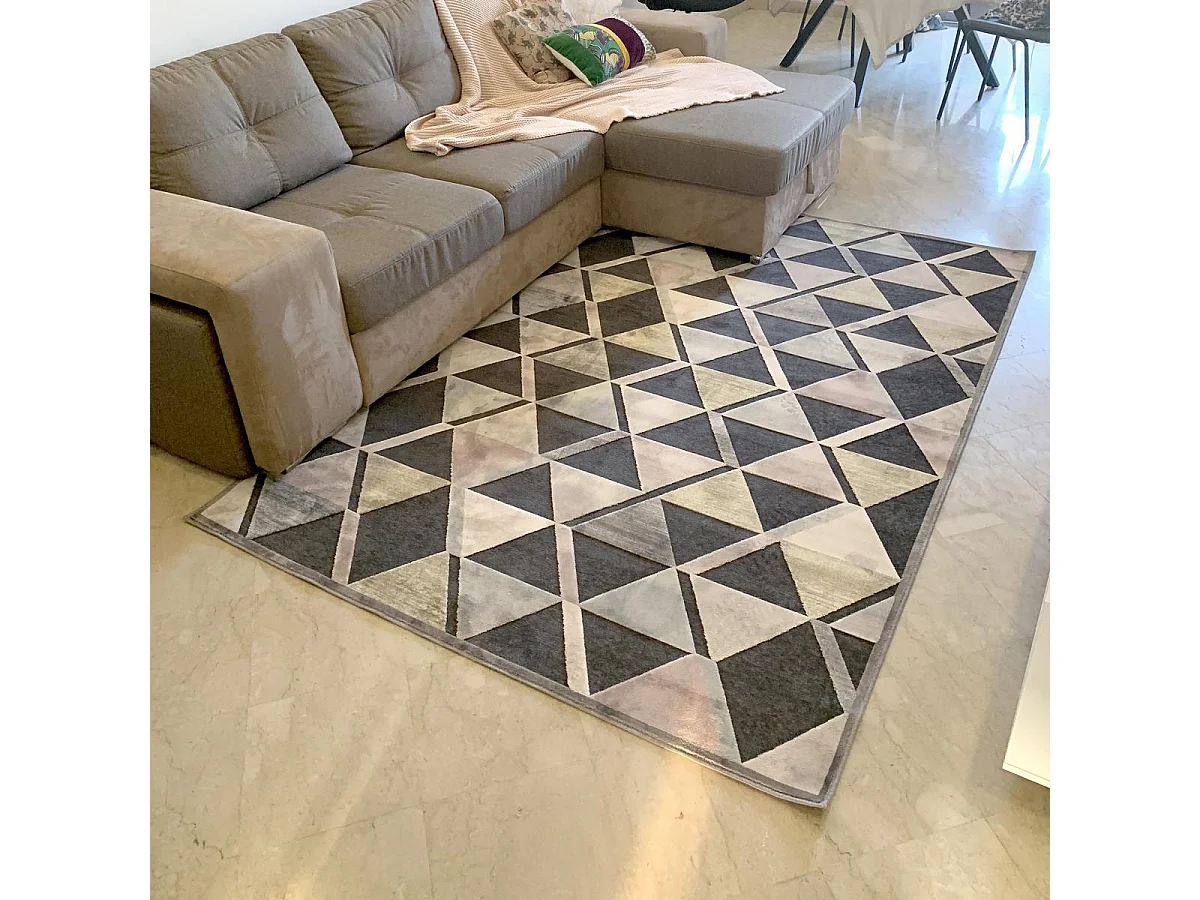 tapis chambre 120x170 tissé en viscose gris et rose motif scandinave