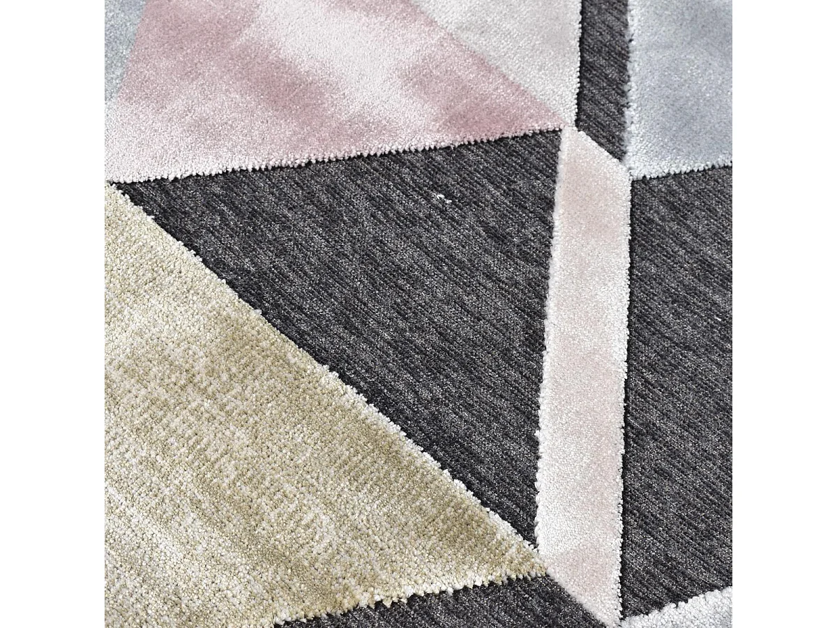 tappeto per camera da letto 120x170 tessuto in viscosa grigia e rosa con motivo scandinavo