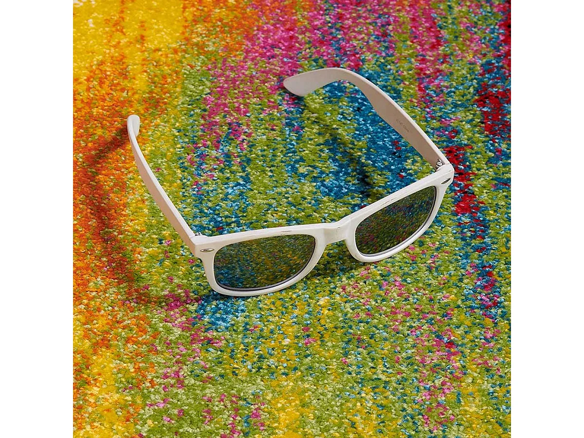 tapis chambre Ø100cm tissé multicolore rond motif géométrique BELO 1