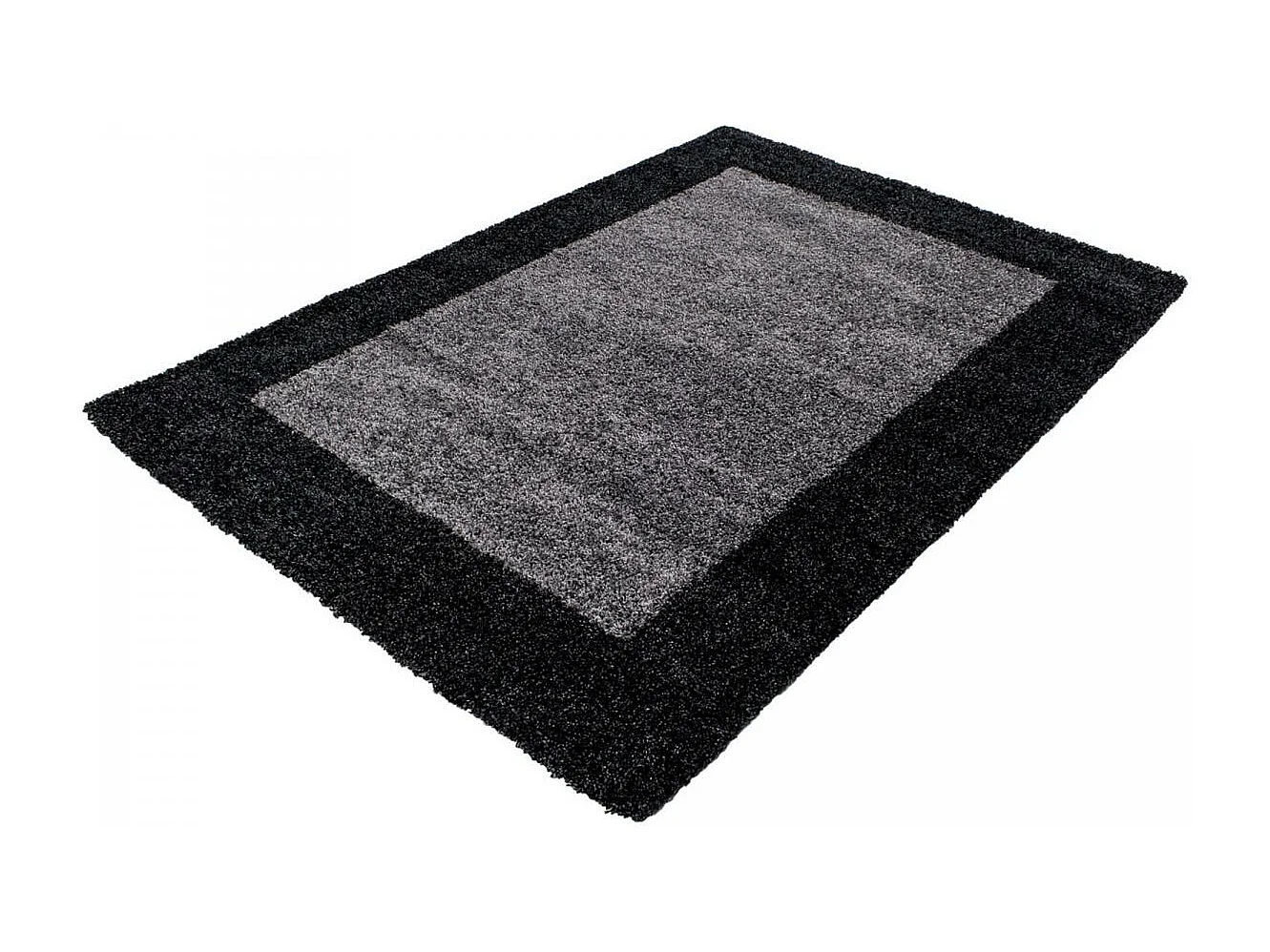 Tapis poils longs shaggy 300x400 rectangle tissé gris et anthracite