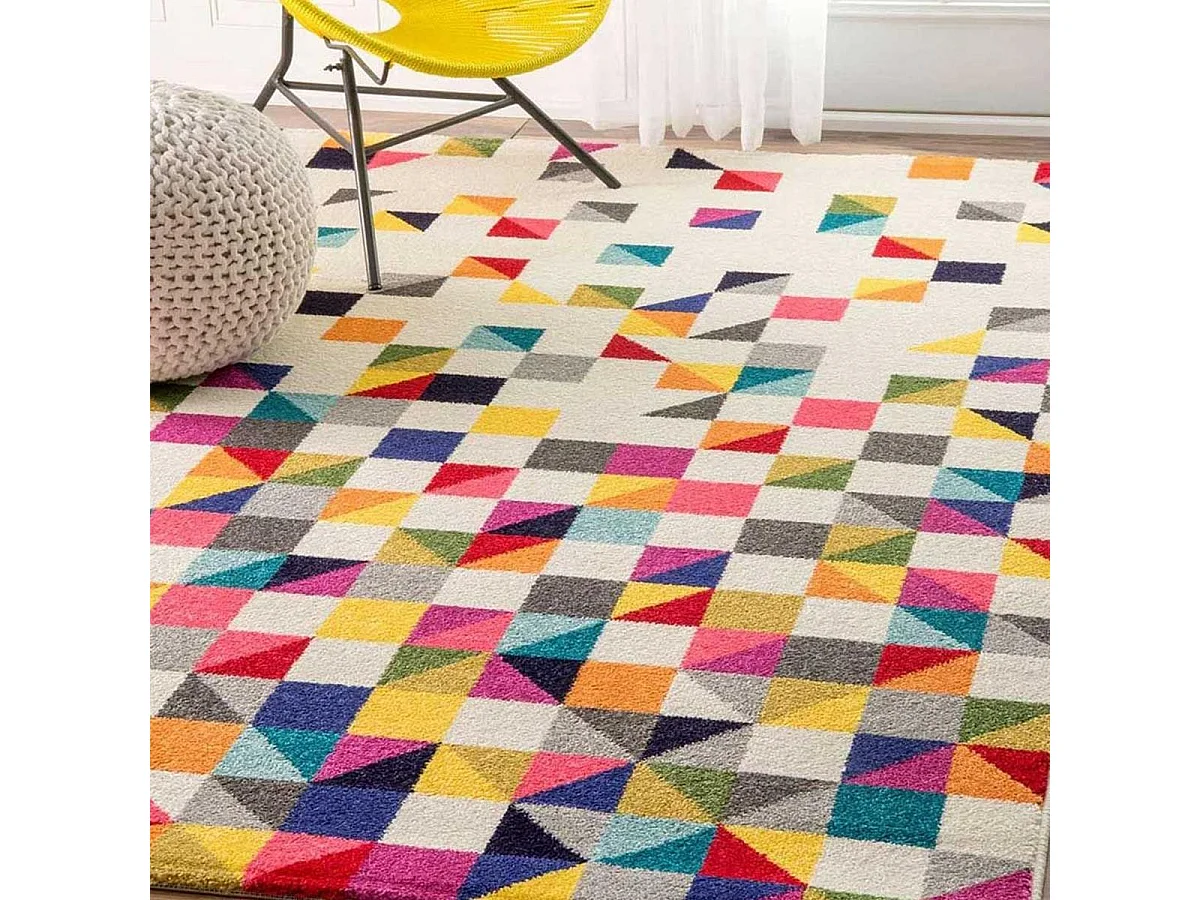 tapis entrée 40x60 tissé multicolore rectangle motif géométrique LYN6 BOUTIK