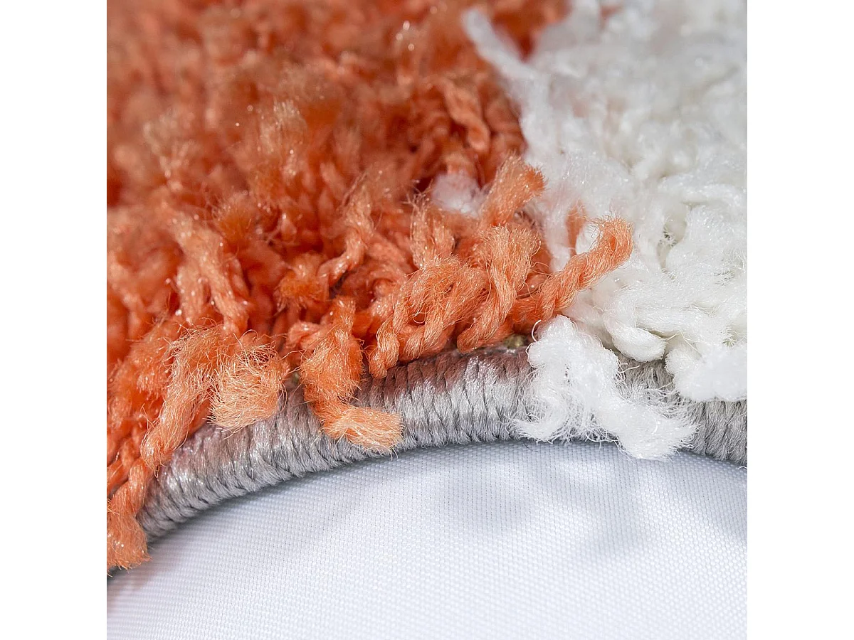 Tapis poils longs shaggy 80x150 rectangle tissé orange et gris motif damier