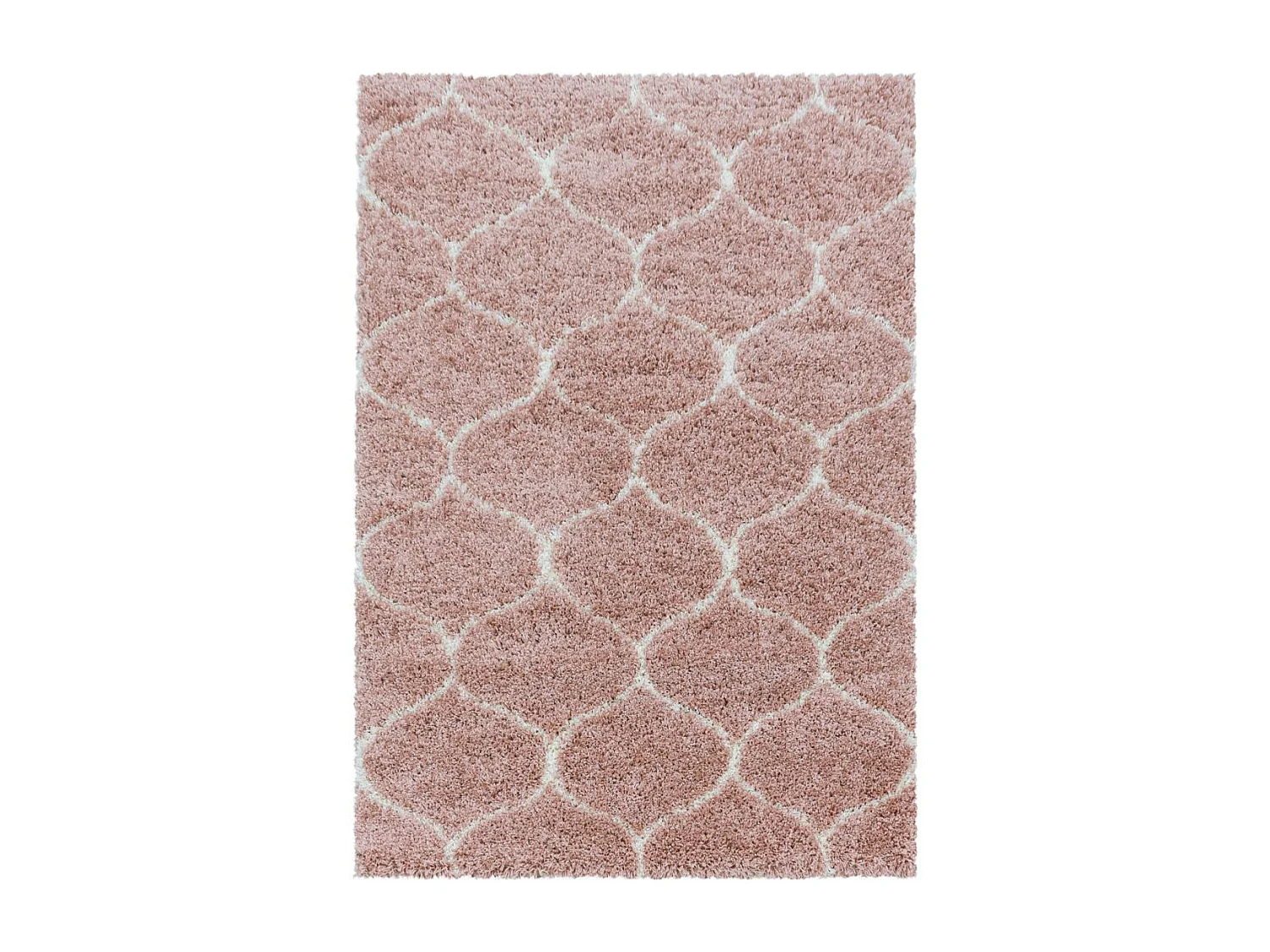 Tapis shaggy 120x170 rectangle tissé rose crème et me motif scandinave