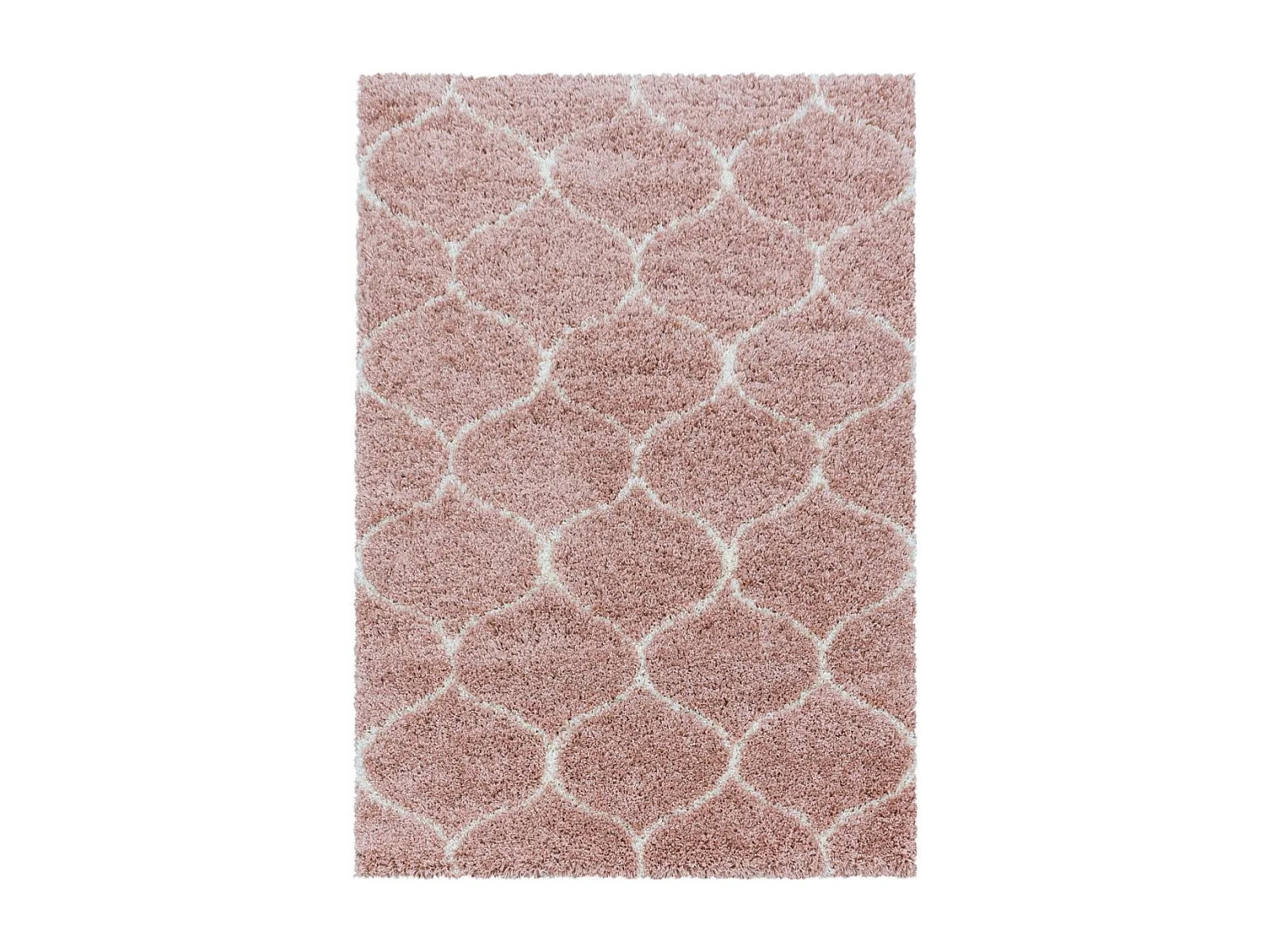 Tapis shaggy 120x170 rectangle tissé rose crème et me motif scandinave